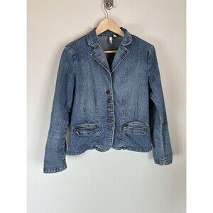 Vintage Jean Jacket Cinch Waist Blazer Western 90’s Corset Size M Brass Button
